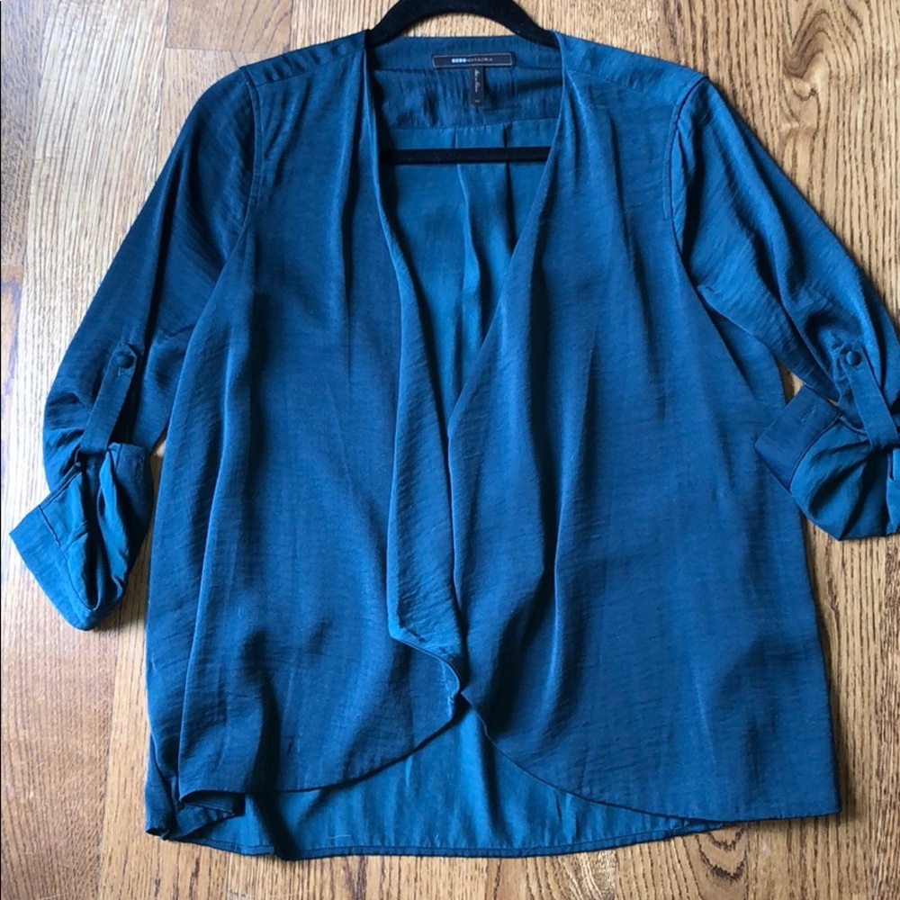 BCBG teal open front blouse size XS